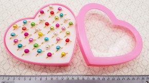 Набор колец металллических с цветной бусинкой