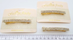 Заколка-автомат 2 ряда страз золото оптом