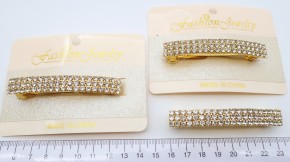 Заколка-автомат 2 ряда страз золото оптом