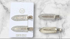 Набор зажимы на бирке золото со стразами металл (лопаточка) D2-1030 , стразы золото купить оптом