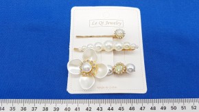 Набор зажим и невидимки RV-3591 цветок пластик жемчуг, стразы золото купить оптом